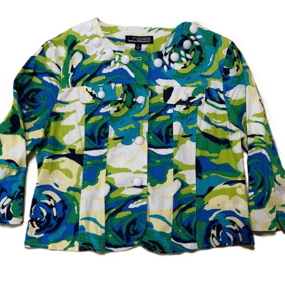 Linear Ladies Top Jacket Large Multi Blue and Green Button Down Decoration Read - Picture 1 of 11